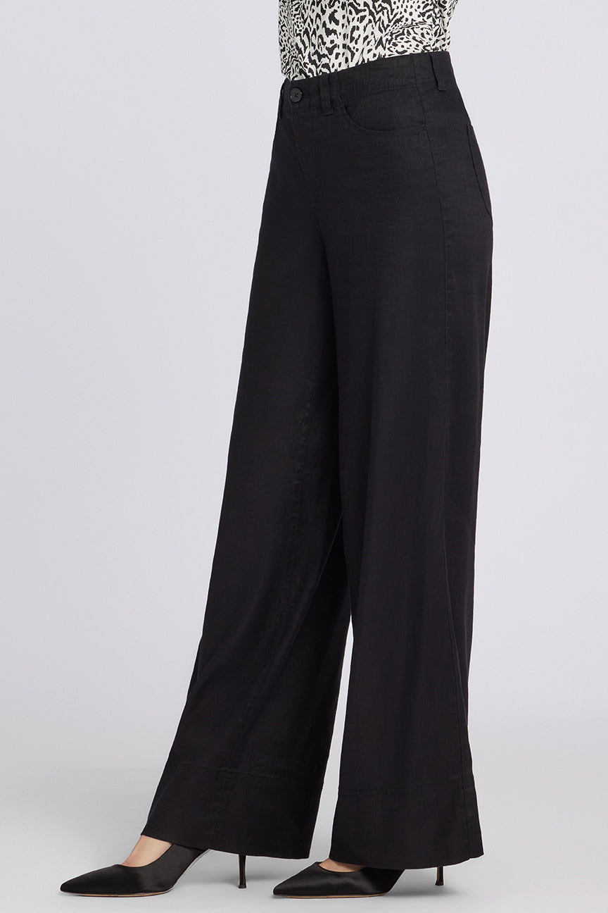 5 Pocket Wide Leg Trouser In Stretch Linen With Super High Rise | Black | Pants | NYDJ