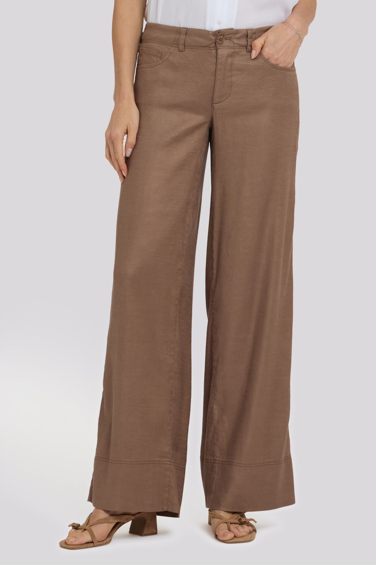 5 Pocket Wide Leg Trouser In Stretch Linen With Super High Rise | Toasted Coconut | Pants | NYDJ