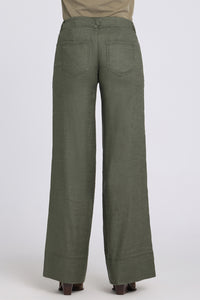 5 Pocket Wide Leg Trouser In Stretch Linen With Super High Rise | Desert Green | Pants | NYDJ
