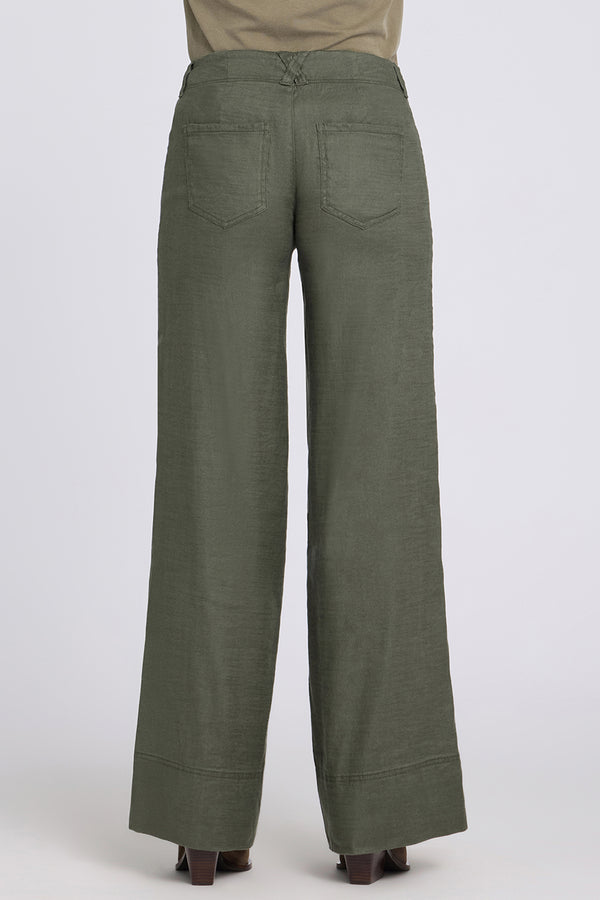 5 Pocket Wide Leg Trouser In Stretch Linen With Super High Rise | Desert Green | Pants | NYDJ