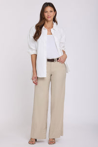 5 Pocket Wide Leg Trouser In Stretch Linen With Super High Rise | Feather | Pants | NYDJ
