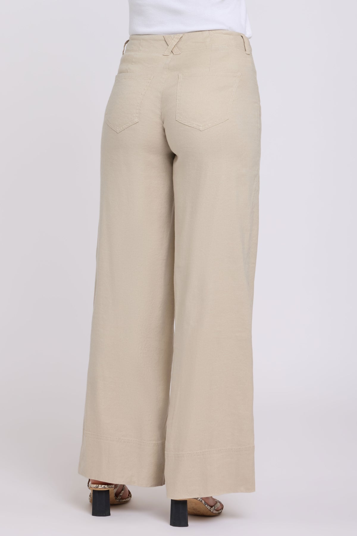 5 Pocket Wide Leg Trouser In Stretch Linen With Super High Rise | Feather | Pants | NYDJ