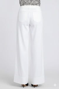 5 Pocket Wide Leg Trouser In Stretch Linen With Super High Rise | Optic White | Pants | NYDJ