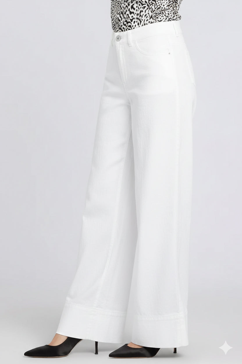 5 Pocket Wide Leg Trouser In Stretch Linen With Super High Rise | Optic White | Pants | NYDJ
