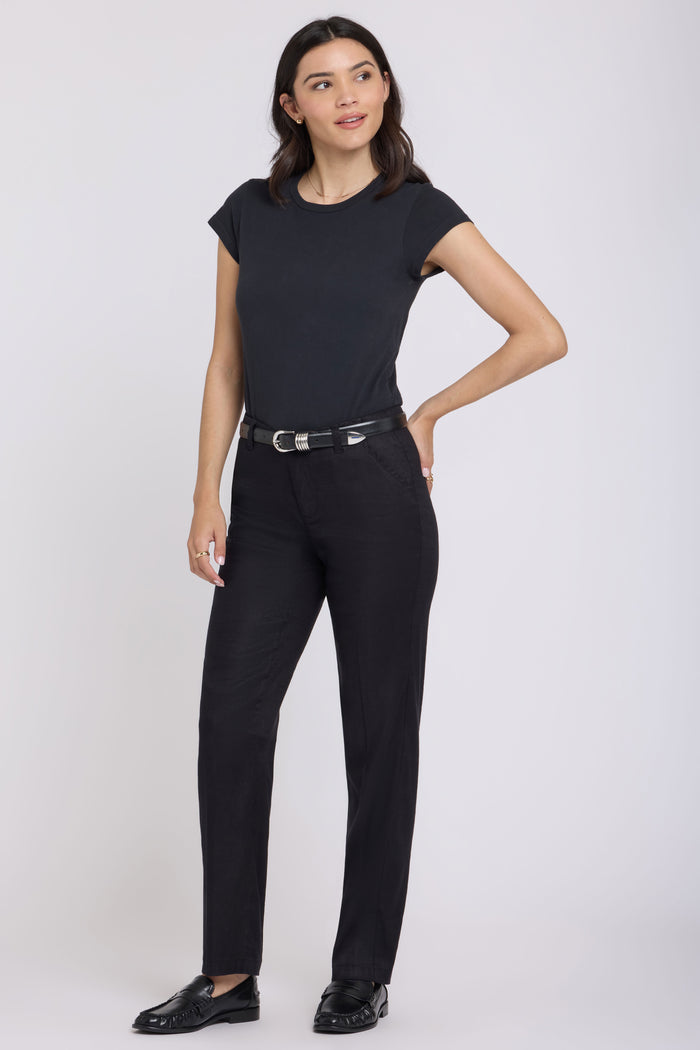 Marilyn Straight Pants In Stretch Linen | Black | Pants | NYDJ