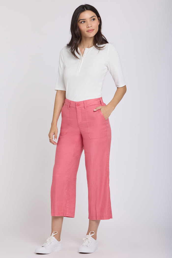 Wide Leg Cargo Capri Pants In Stretch Linen | Desert Rose | Pants | NYDJ