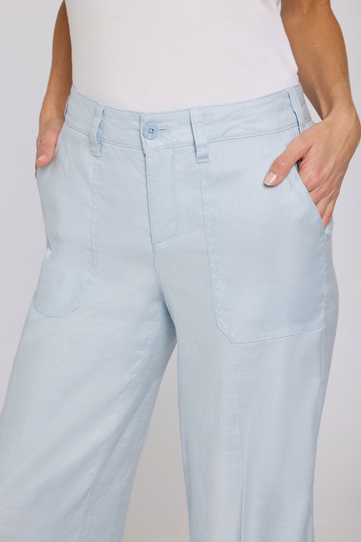 Wide Leg Cargo Capri Pants In Stretch Linen | Blue Clover | Pants | NYDJ
