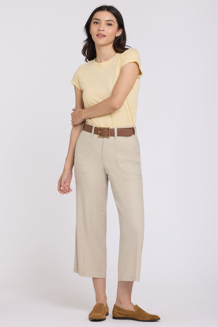 Wide Leg Cargo Capri Pants In Stretch Linen | Feather | Pants | NYDJ