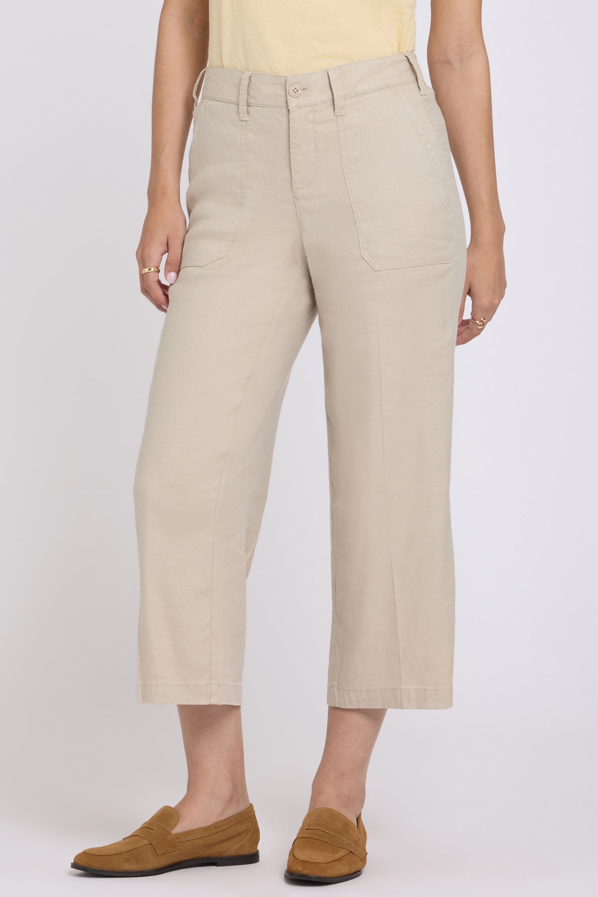Wide Leg Cargo Capri Pants In Stretch Linen | Feather | Pants | NYDJ