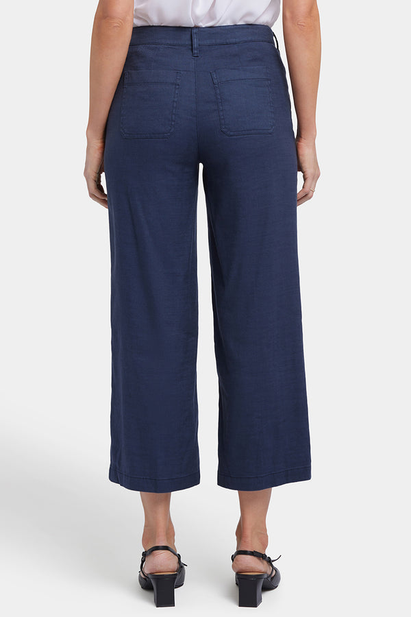 Wide Leg Cargo Capri Pants In Stretch Linen | Oxford Navy | Pants | NYDJ