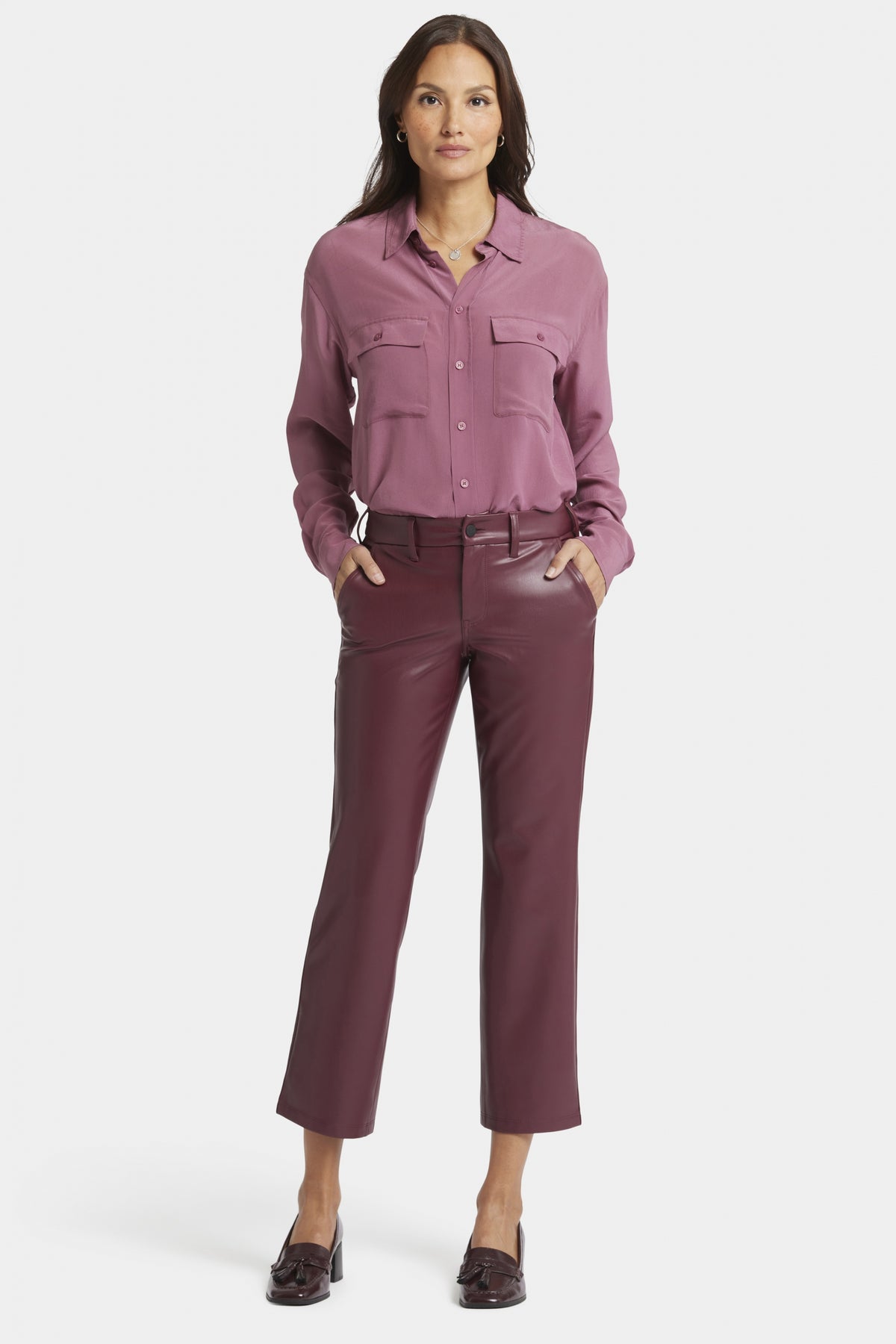 Faux Leather Straight Sculpt-Her™ Ankle Trouser Red | Tavern | Pants | NYDJ