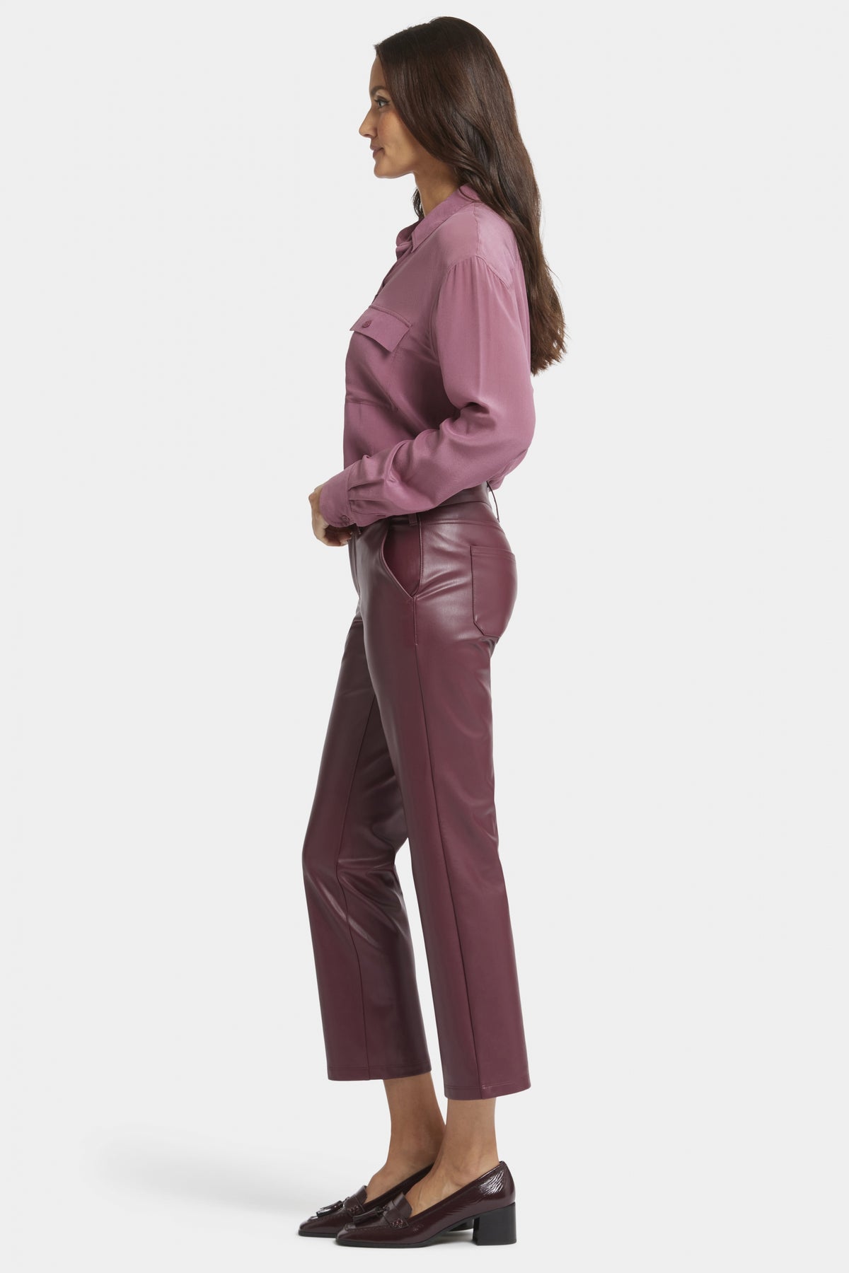 Faux Leather Straight Sculpt-Her™ Ankle Trouser Red | Tavern | Pants | NYDJ