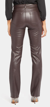 Marilyn Straight Brown Faux Leather | Cordovan Coated | Pants | NYDJ