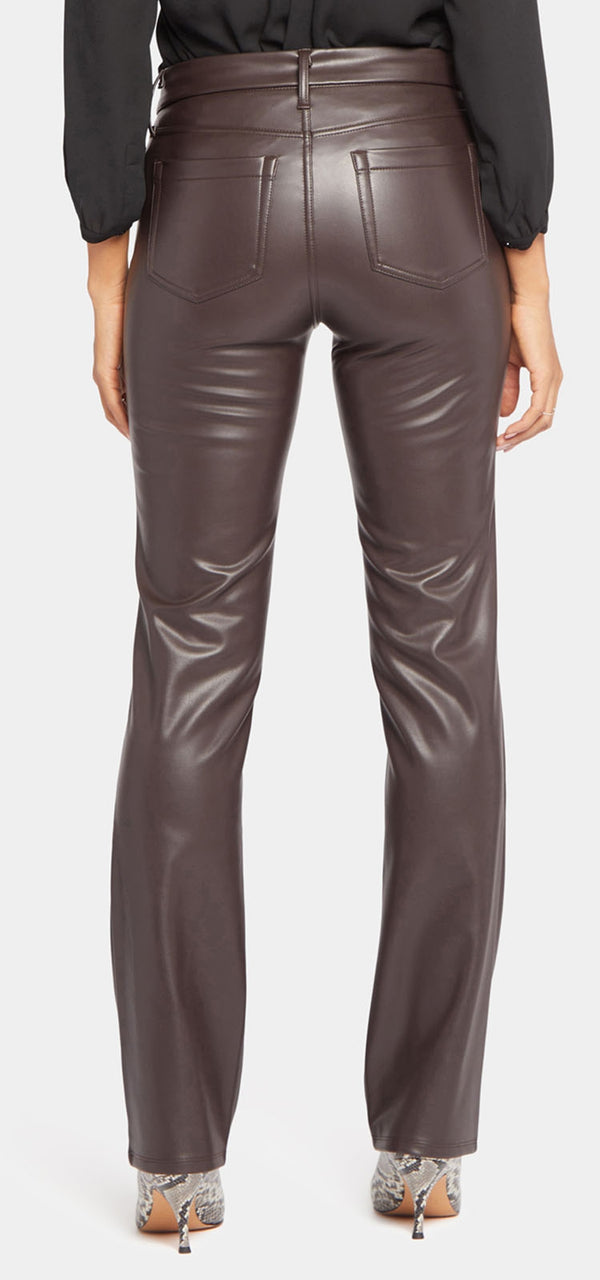 Marilyn Straight Brown Faux Leather | Cordovan Coated | Pants | NYDJ