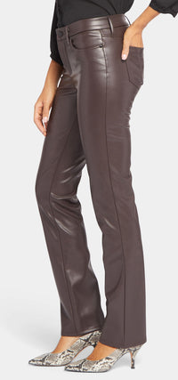Marilyn Straight Brown Faux Leather | Cordovan Coated | Pants | NYDJ