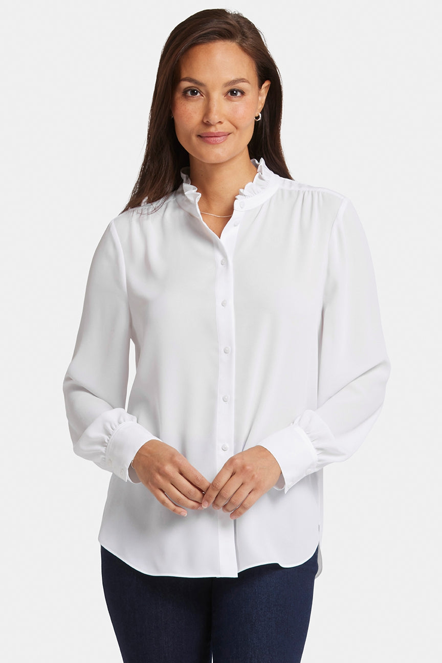 Ruffle Neck Blouse White | NYDJ – NYDJ UK