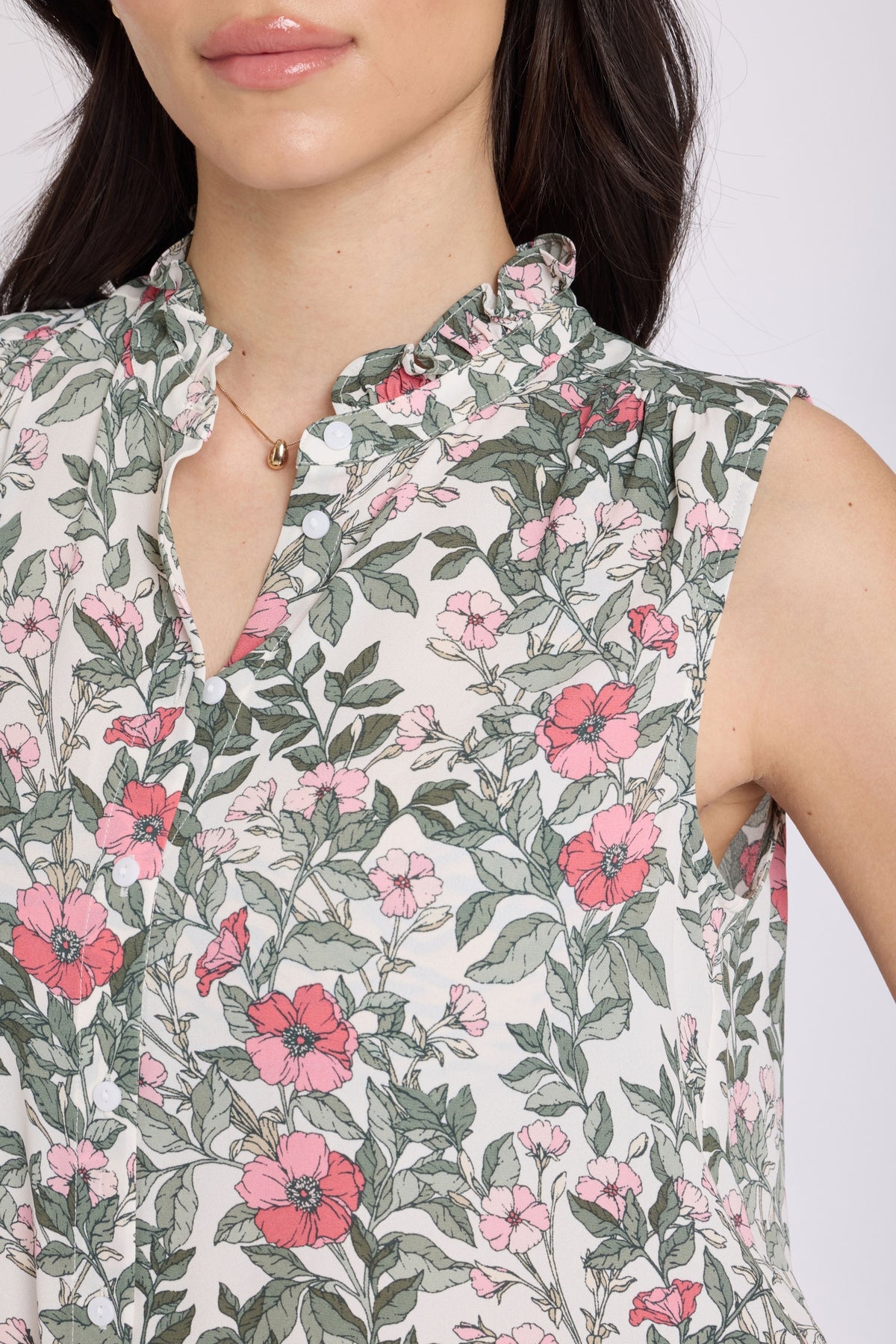 Sleeveless Ruffle Neck Blouse | Primrose Garden | Blouse | NYDJ