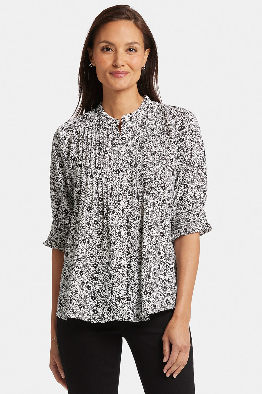 Pleated Short Sleeved Blouse Animal Print | Adriana | Blouse | NYDJ
