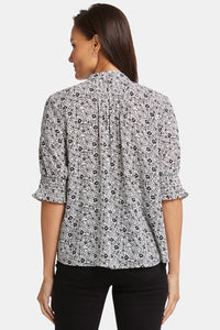 Pleated Short Sleeved Blouse Animal Print | Adriana | Blouse | NYDJ