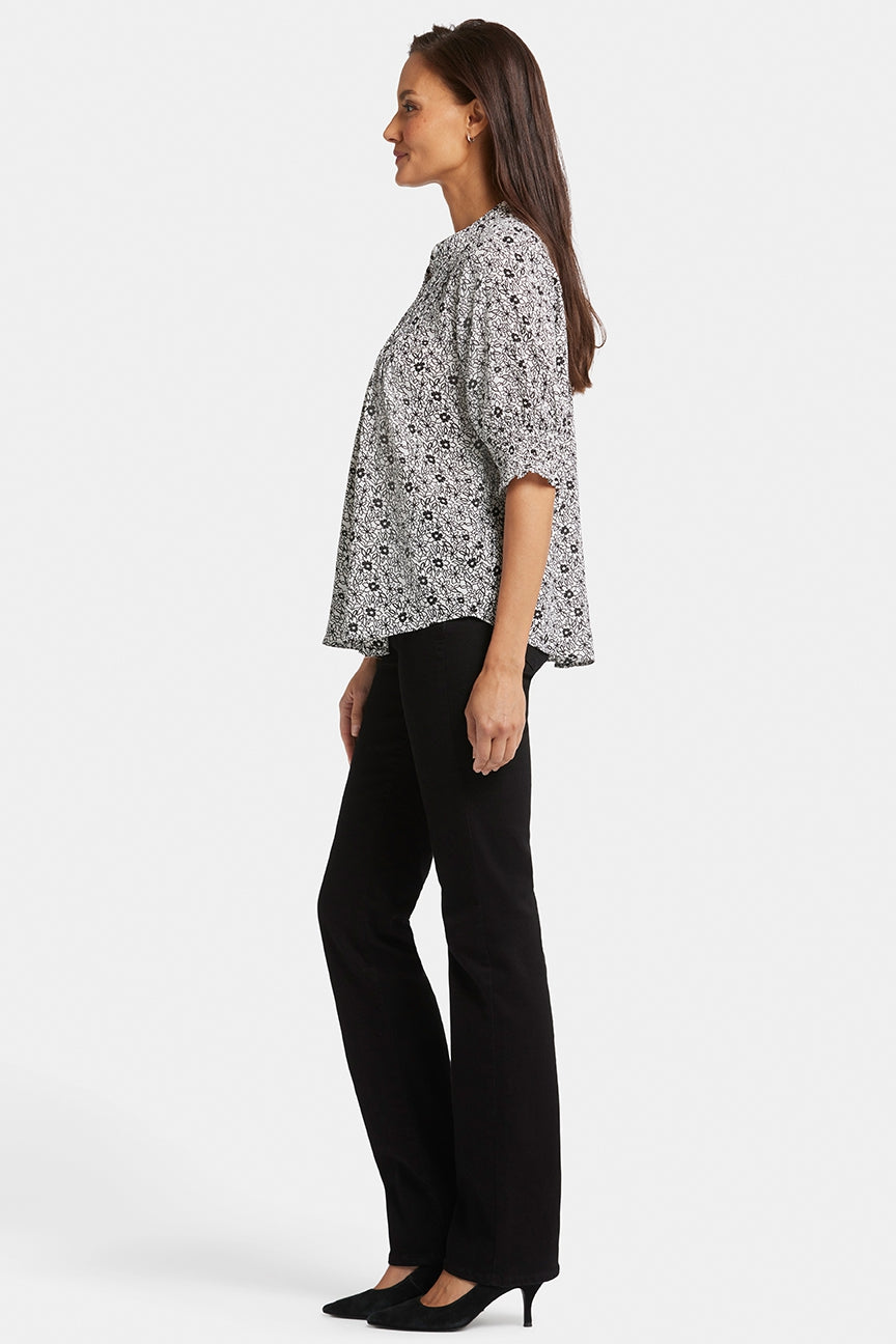 Pleated Short Sleeved Blouse Animal Print | Adriana | Blouse | NYDJ