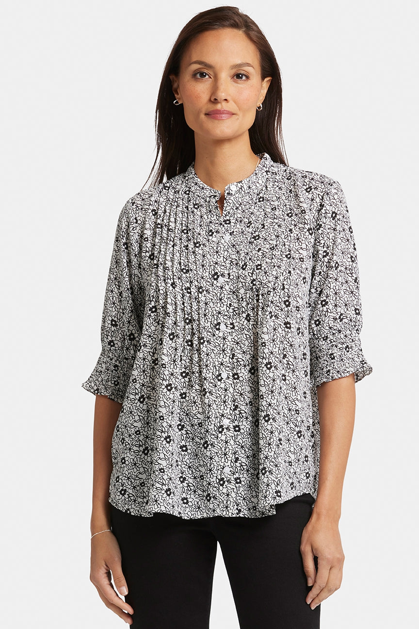 Pleated Short Sleeved Blouse Animal Print | Adriana | Blouse | NYDJ