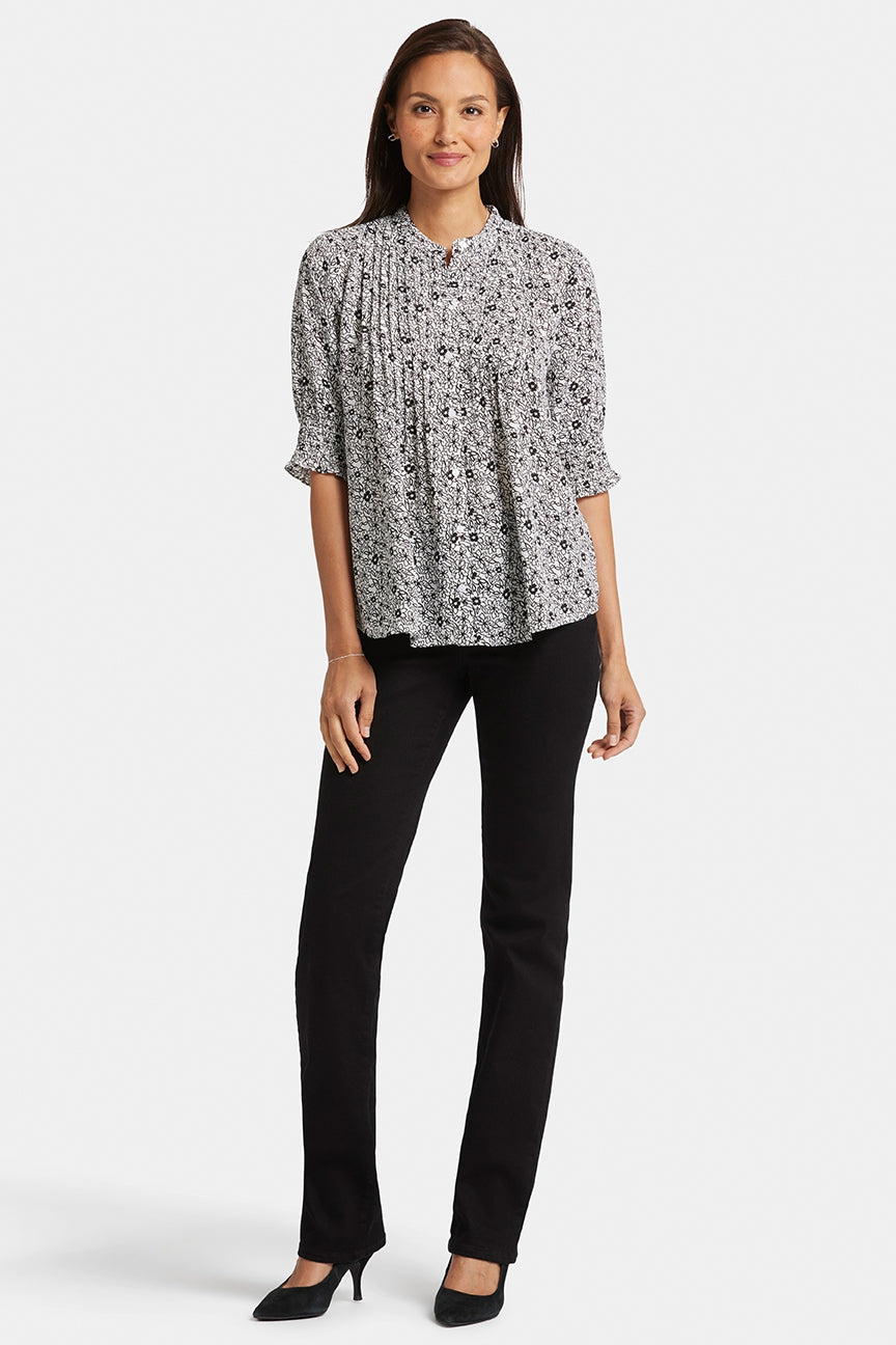 Pleated Short Sleeved Blouse Animal Print | Adriana | Blouse | NYDJ