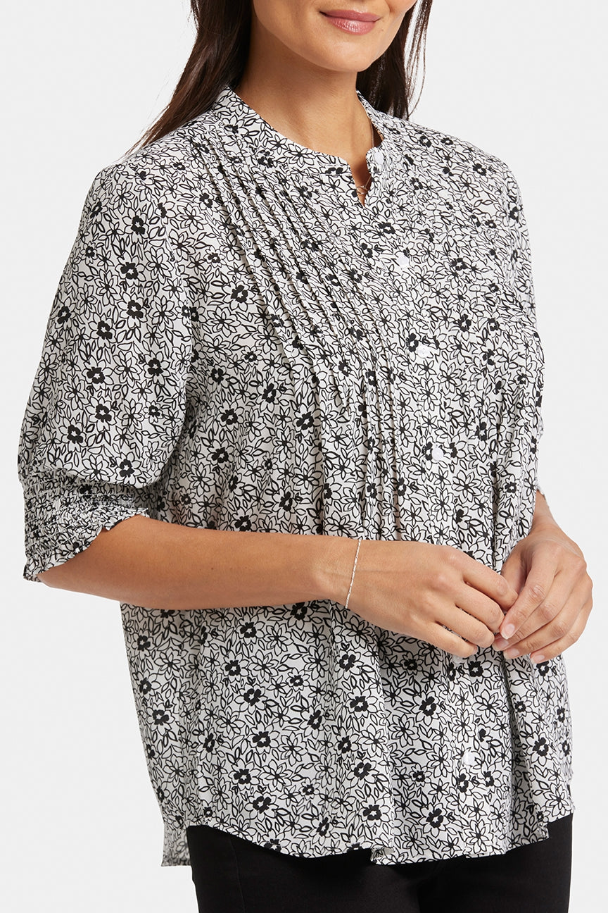Pleated Short Sleeved Blouse Animal Print | Adriana | Blouse | NYDJ