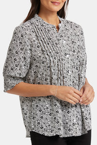 Pleated Short Sleeved Blouse Animal Print | Adriana | Blouse | NYDJ