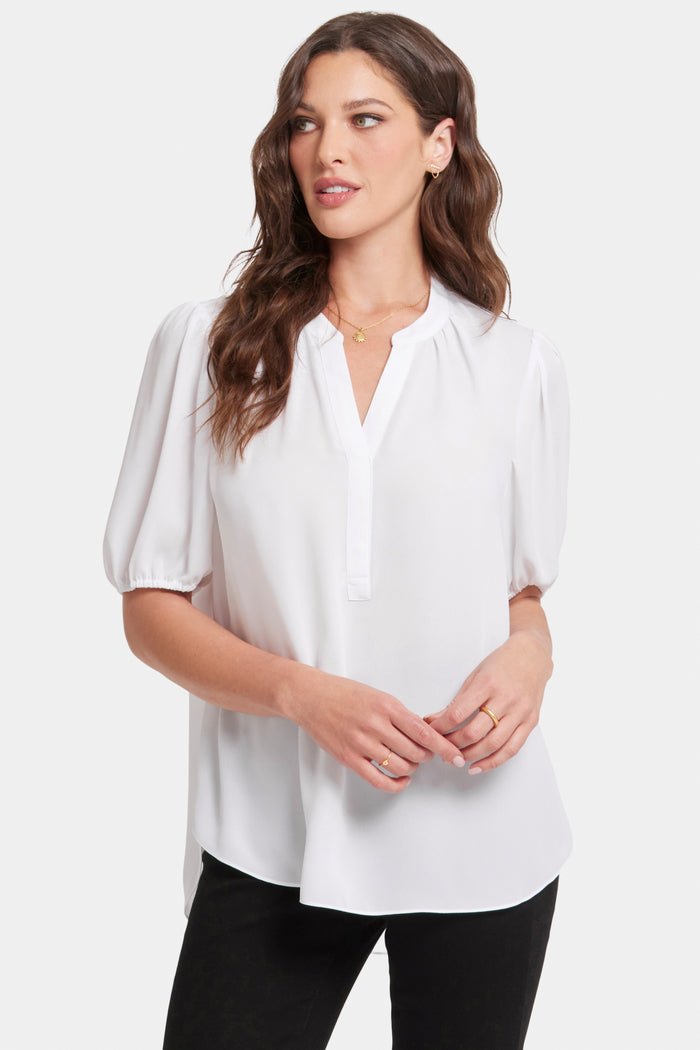 Short Puff Sleeved Popover Top Optic White - Main Image