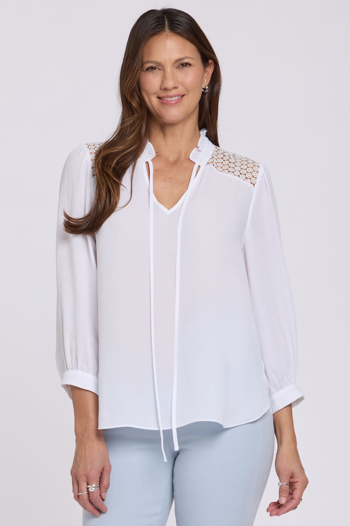 Lorelei Lace Yoke Blouse | Optic White | Blouse | NYDJ