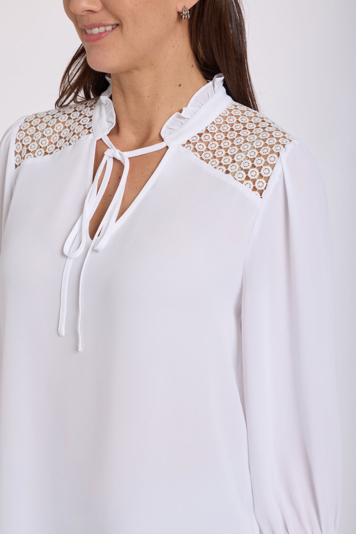 Lorelei Lace Yoke Blouse | Optic White | Blouse | NYDJ