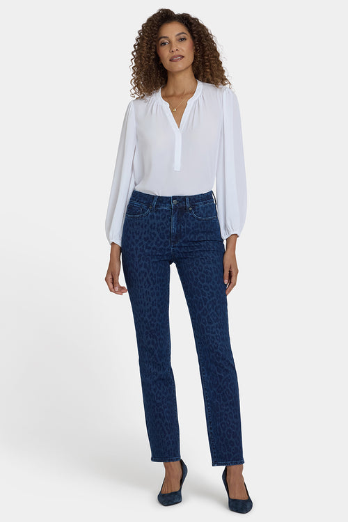 High Rise Marilyn Straight | Dark Denim Leopard Print | Denim | NYDJ
