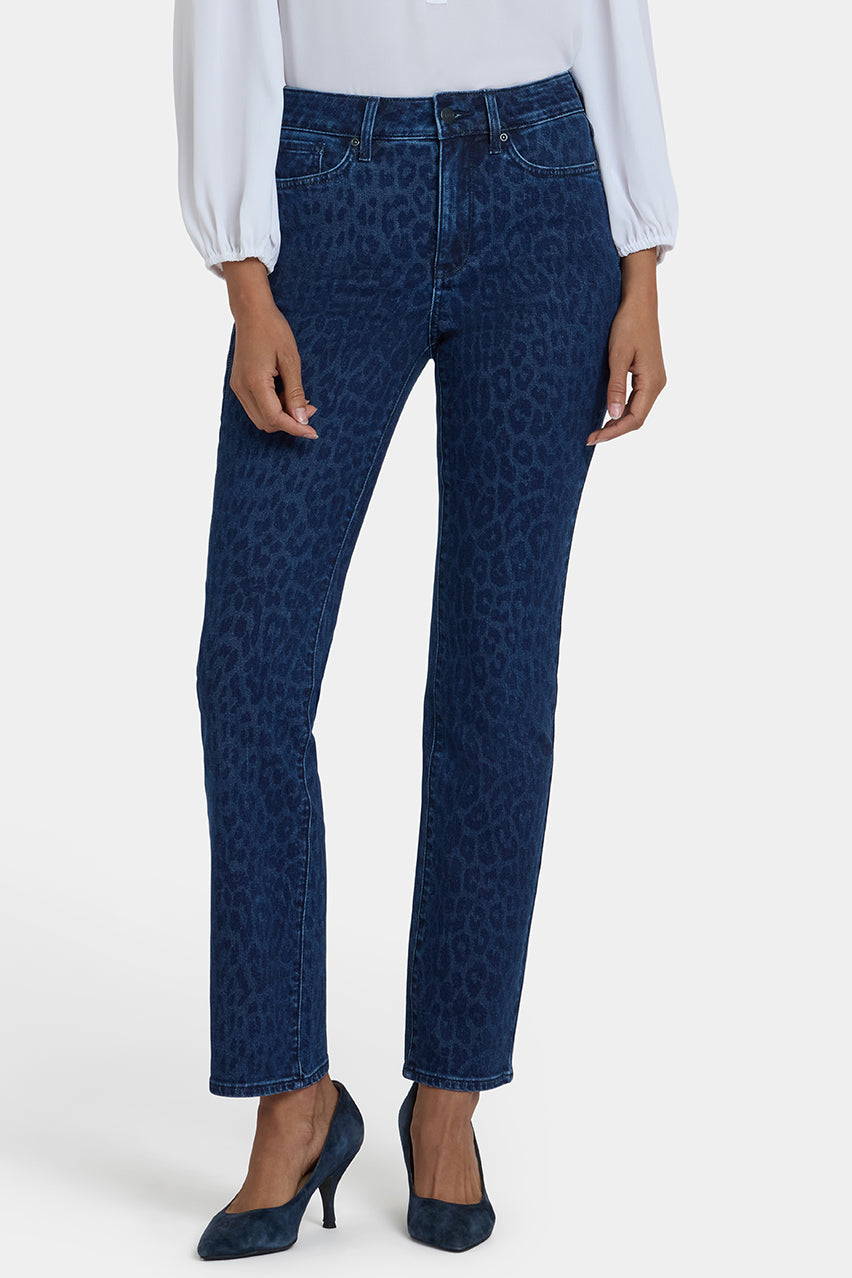 High Rise Marilyn Straight | Dark Denim Leopard Print | Denim | NYDJ