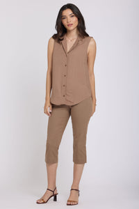 Gabrielle Sleeveless Linen Blouse | Toasted Coconut | Blouse | NYDJ