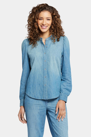 Puff Sleeve Denim Shirt Medium Blue Crown