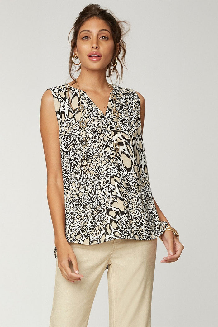 Sleeveless Pintuck Blouse Animal print | Abstract Jaguar | Top | NYDJ